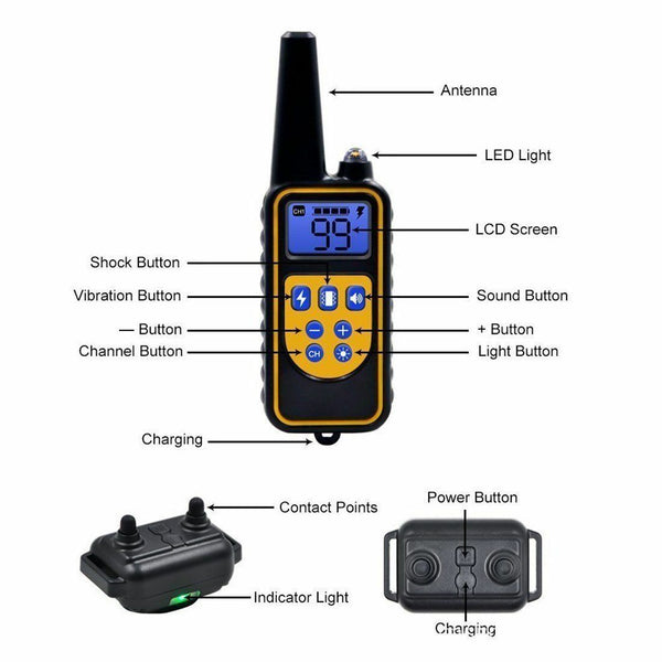 Waterproof Dog Training Electric Collar Rechargeable Remote Control 875 Yards