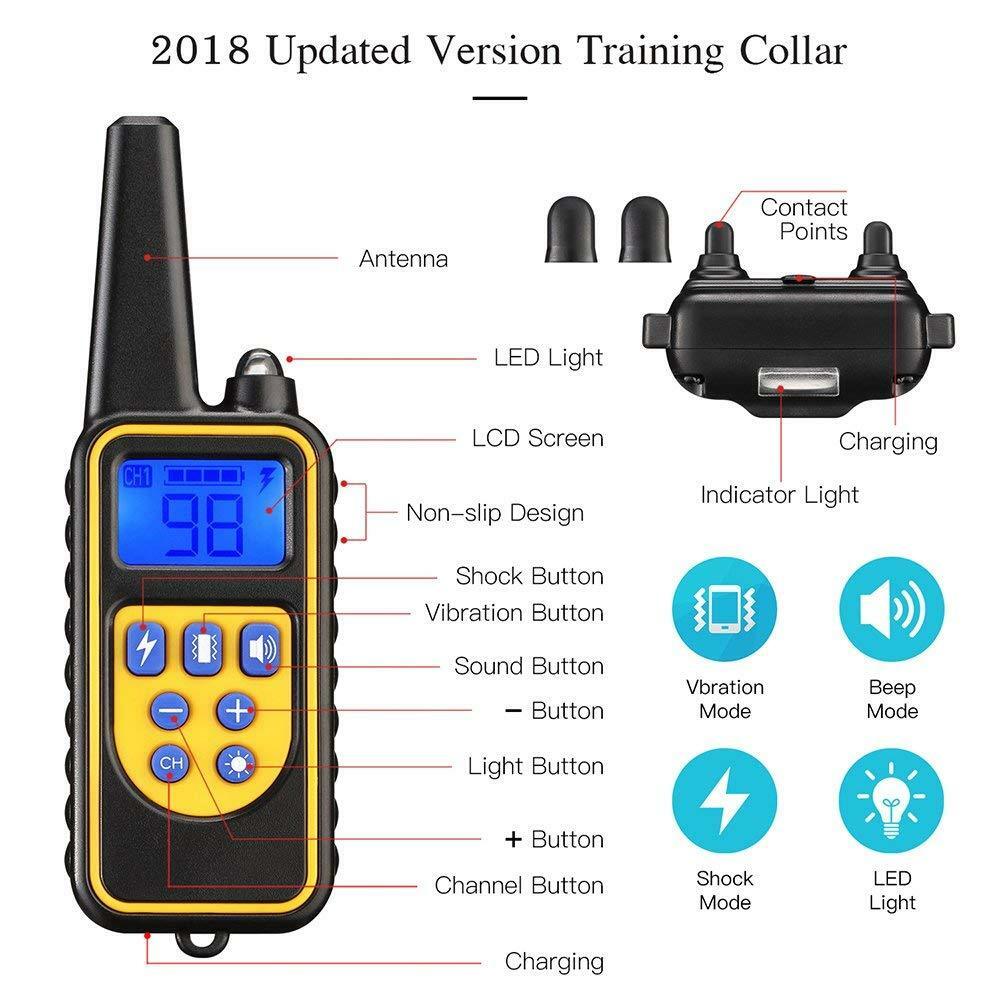 Waterproof Dog Training Electric Collar Rechargeable Remote Control 875 Yards