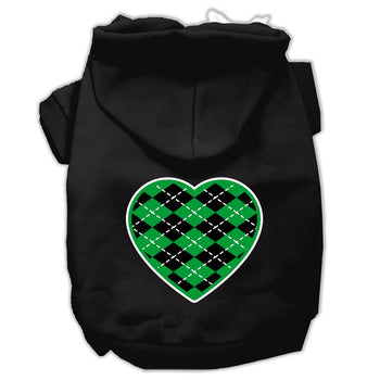 Argyle Heart Green Screen Print Pet Hoodies Black size XS....XXL