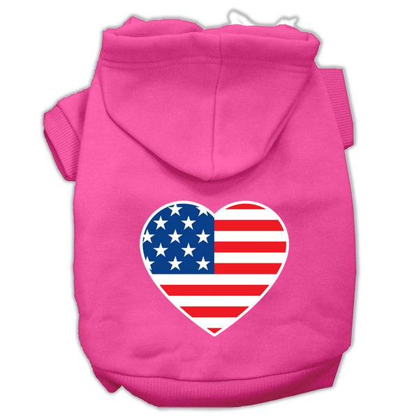 American Flag Heart Screen Print Pet Hoodies Bright Pink size XS....XXL