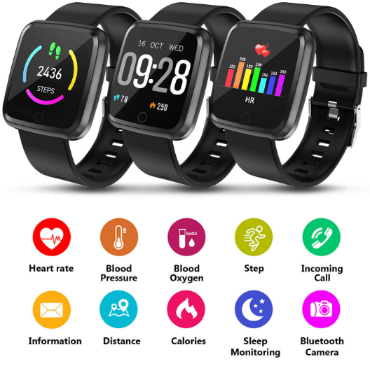 Water Resistant Sport Smart Watch Blood Pressure Heart Rate Monitor iOS Android