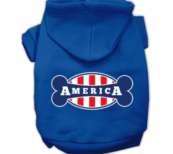 Bonely in America Screen Print Pet Hoodies Blue size XS.......XXL