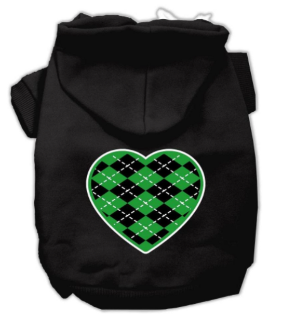 Argyle Heart Green Screen Print Pet Hoodies Black size XS....XXL