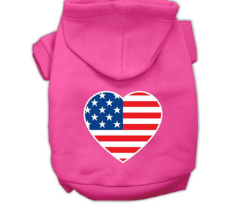 American Flag Heart Screen Print Pet Hoodies Bright Pink size XS....XXL
